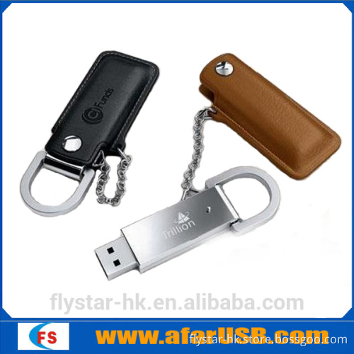 Leather sheath metal usb flash drive with key ring
